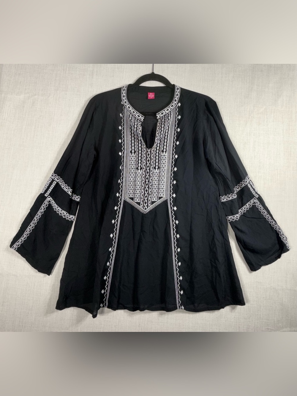 Raj Black Tunic with White Embroidered Yoke